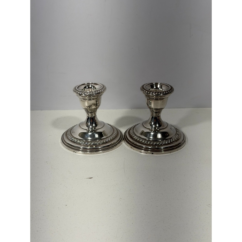 Empire Sterling Silver Weighted Candlesticks Pair Gadroon Rope Border 43 Vintage